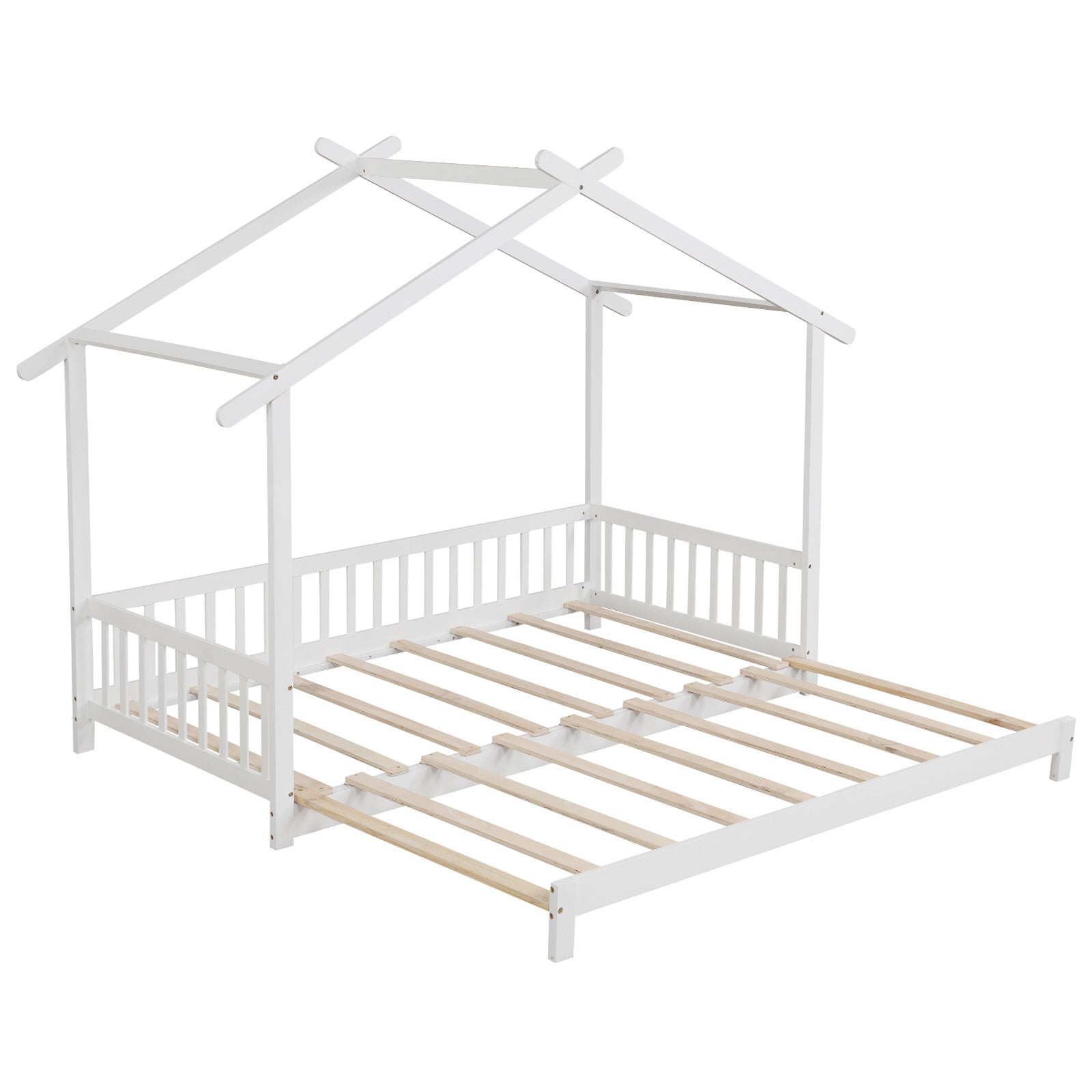 Versatile Extendable Youngsters' House Bed - Twin to King Size, with Roof & Safety Rails