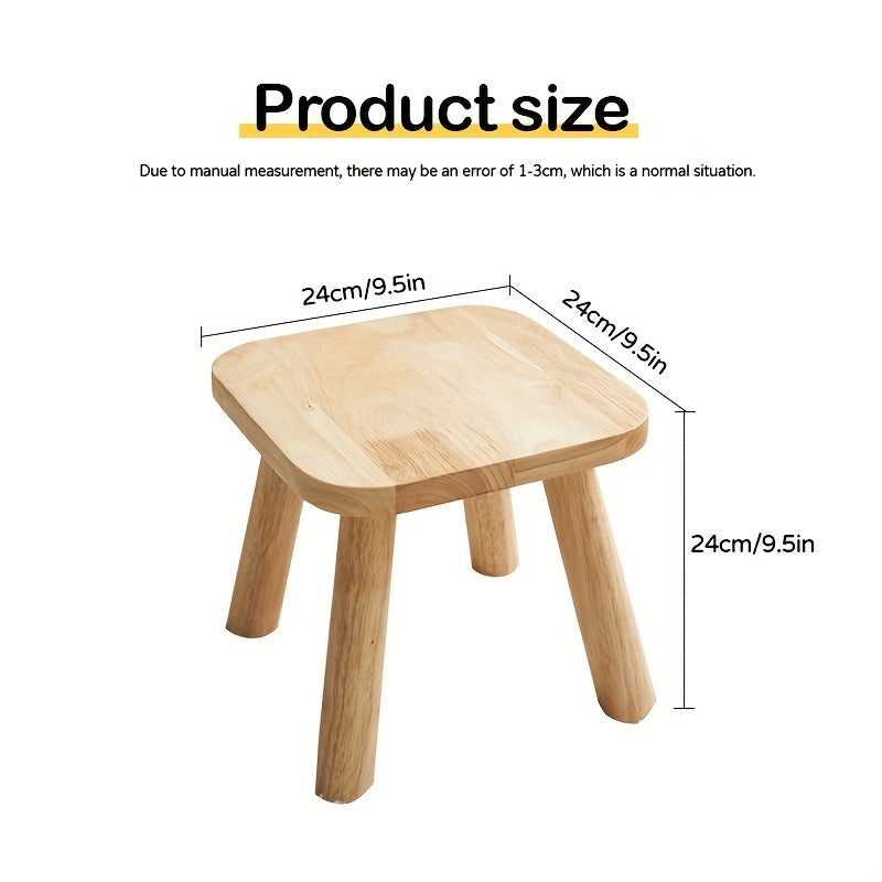 One Small Solid Wood Shoe Bench, Multifunctional Natural Rubberwood Stool, Step Stool, Height 9.5 x Width 9.5 Inches