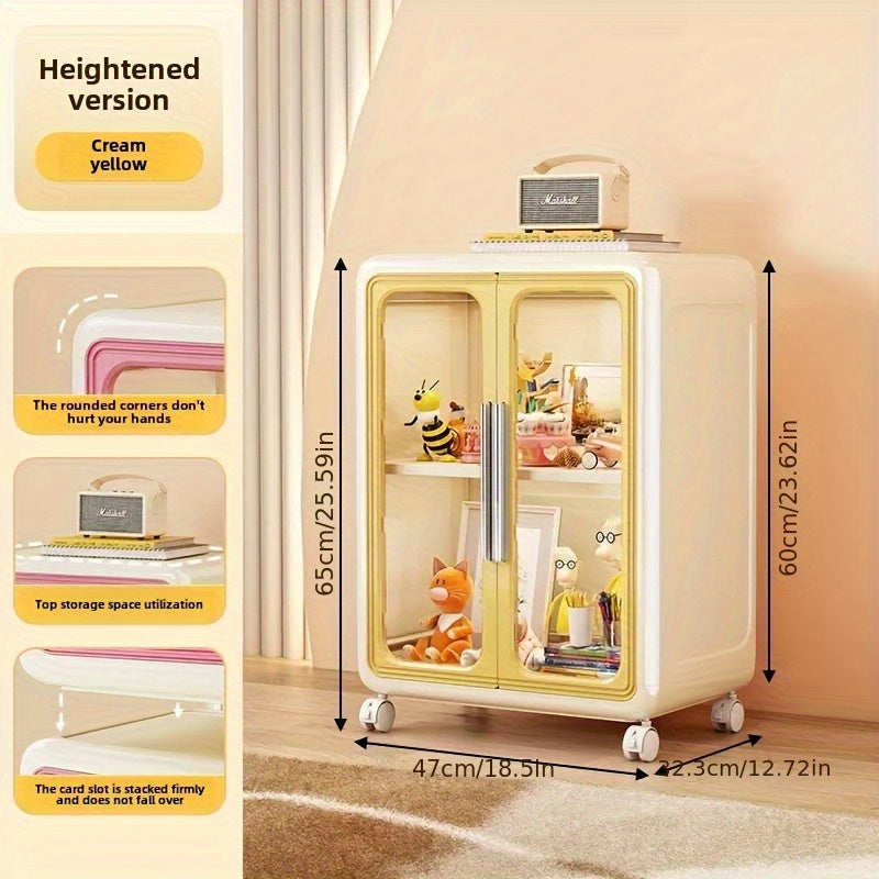 1-Pack Multifunctional Rolling Storage Cabinet with Wheels, Stackable Plastic Organizer with Transparent Doors & Pastel Colors