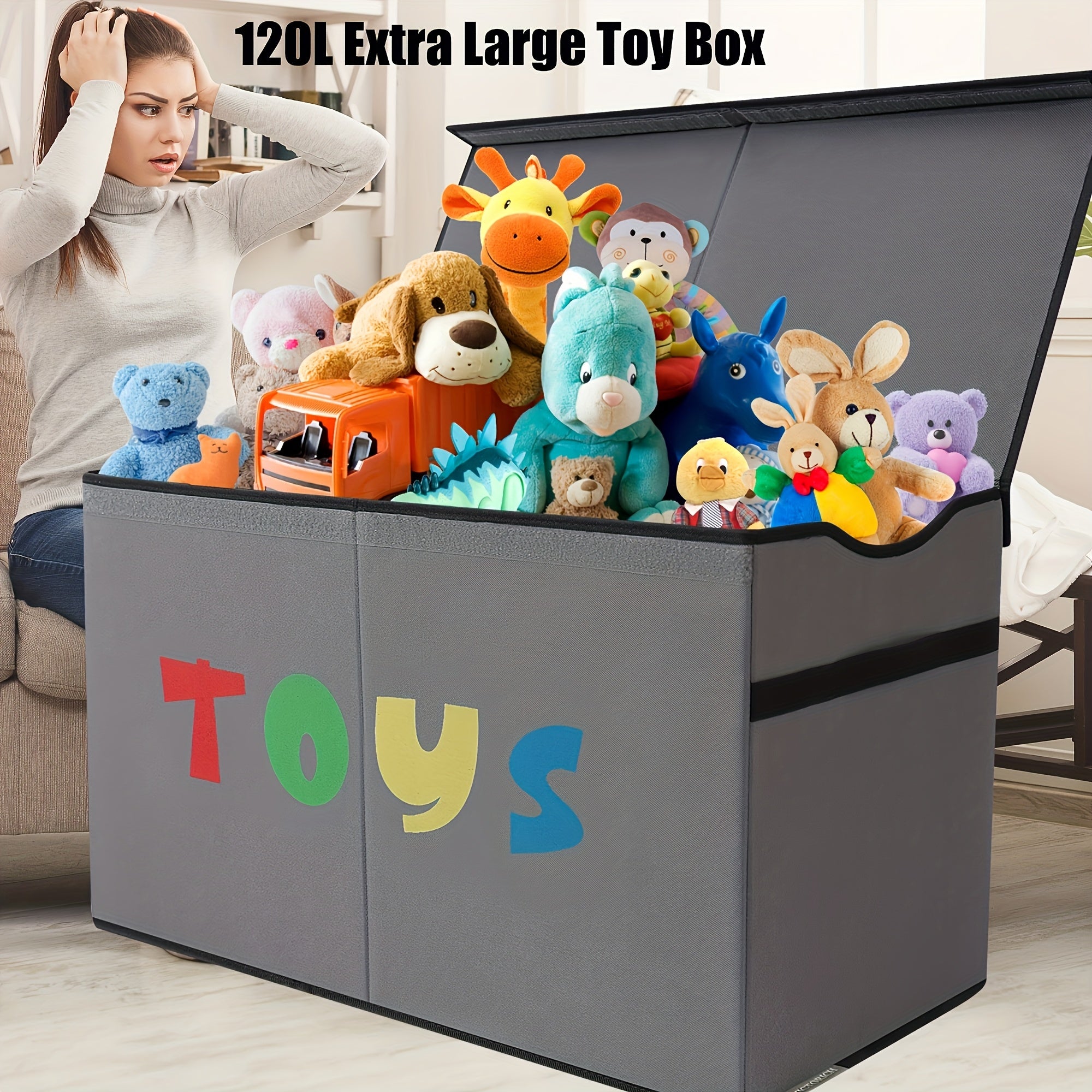 31.7-Gallon Heavy-Duty Foldable Toy Storage Box with Lid - Large Capacity Toy Chest Cabinet for ' Room, Game Room