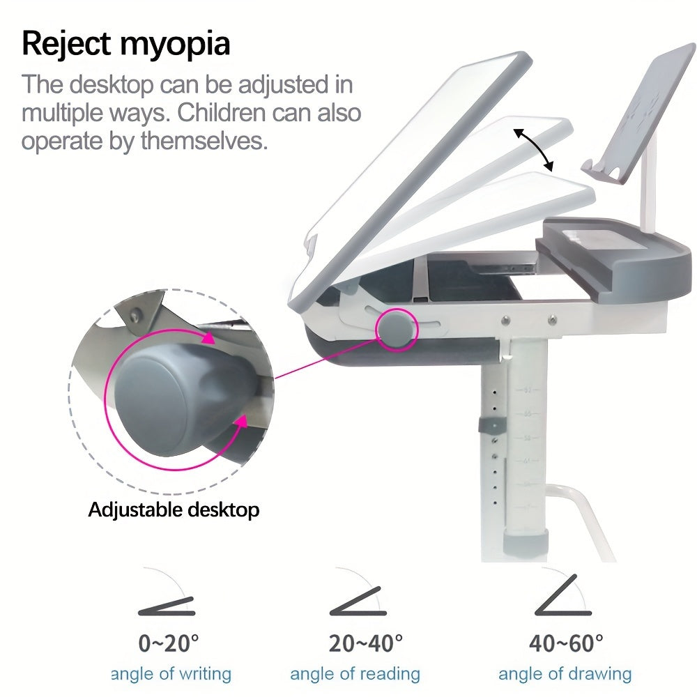 LVYUAN Kids Study Desk And Chair Set, Blue Metal, Height-Adjustable, Ergonomic, with Tilting Tabletop And Adjustable Lamp