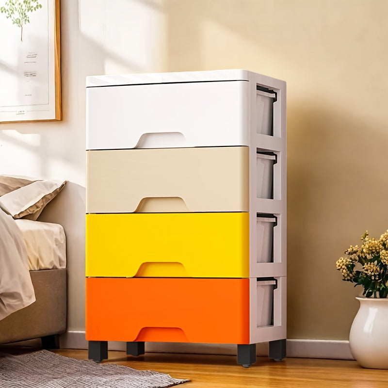 Yellow Modern Multi-Drawer Storage Cabinet with Wheels - Durable Plastic Organizer for Clothes, Toys