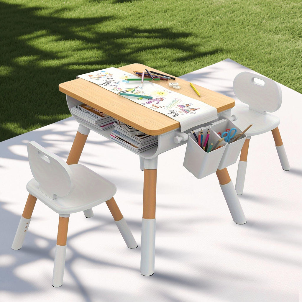 Youngsters Table And Chair Set, Adjustable Height, Built-in Storage, Modern Design for Arts & Crafts