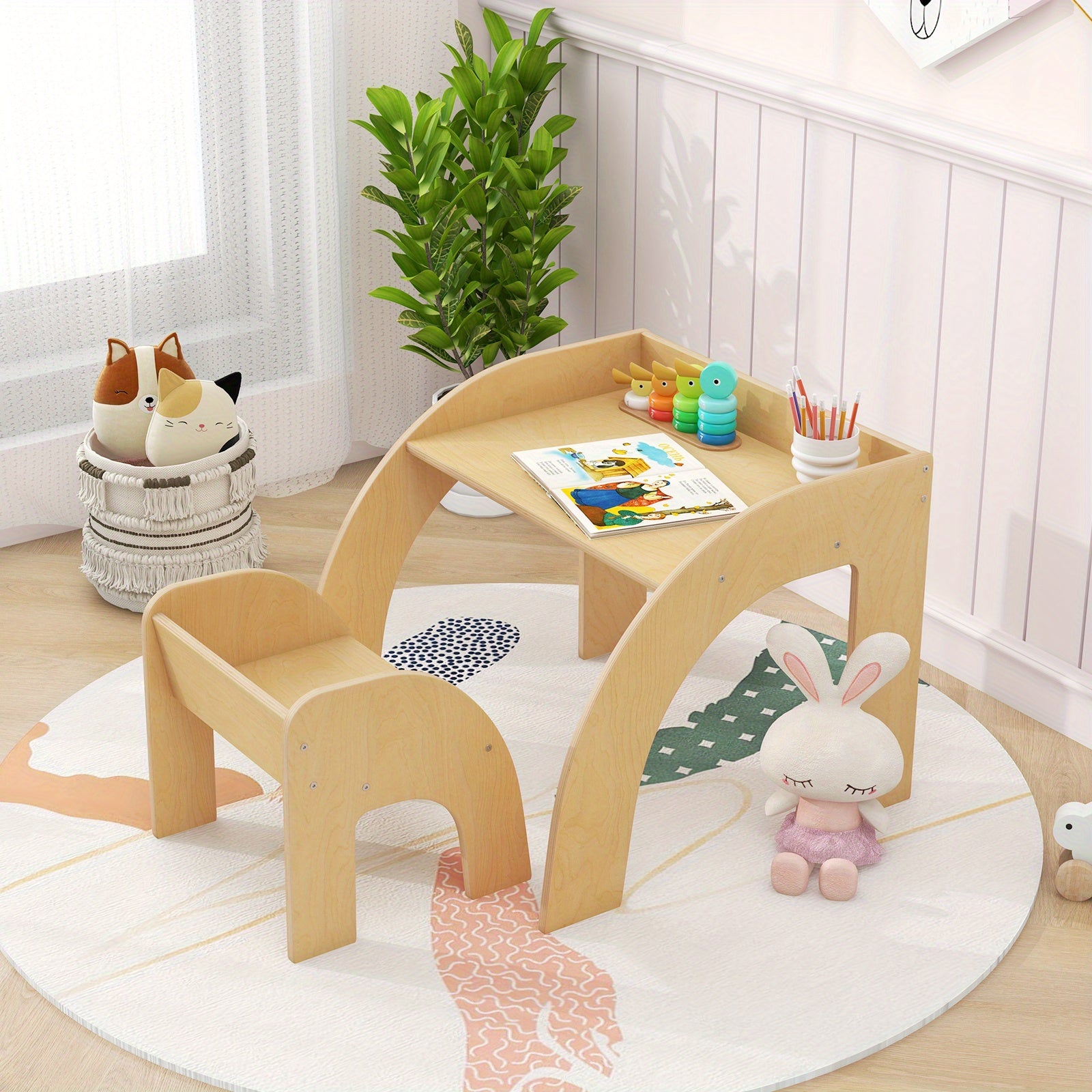 MULTIGOT Kids Table and Chair Set, Cute Activity Table and Chair Set w\u002F Wide Tabletop