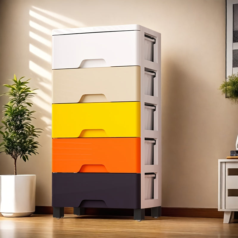 Yellow Modern Multi-Drawer Storage Cabinet with Wheels - Durable Plastic Organizer for Clothes, Toys