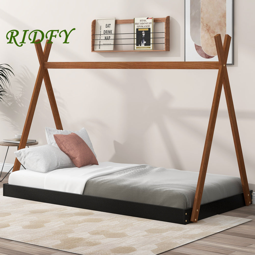 Black And Brown Twin-Sized Tent Bed with a Triangular Design - Contemporary Bedroom Decor