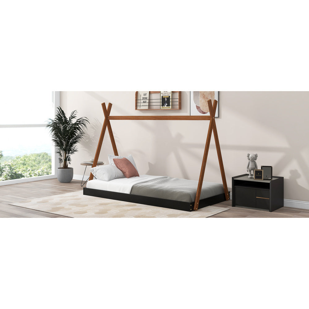 Black And Brown Twin-Sized Tent Bed with a Triangular Design - Contemporary Bedroom Decor