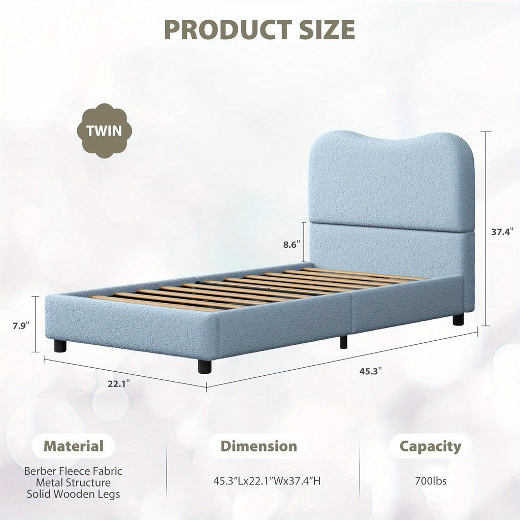 GAOMON Twin Bed Frame with Velvet Upholstered Headboard - Low Profile Platform Bed for Girls & Boys