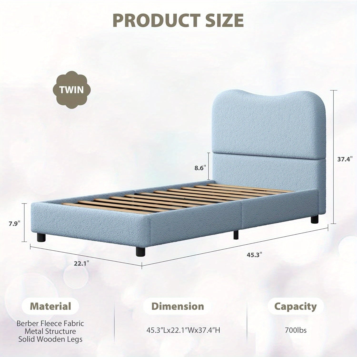 GAOMON Twin Bed Frame with Velvet Upholstered Headboard - Low Profile Platform Bed for Girls & Boys