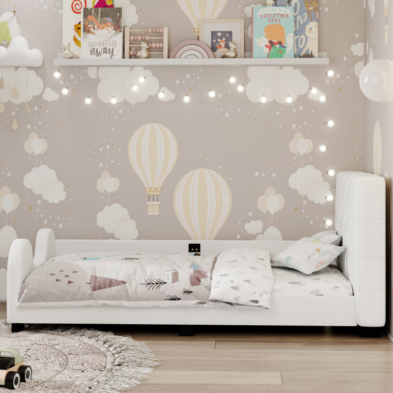 Twin Size Upholstered Platform Bed with Guardrail White