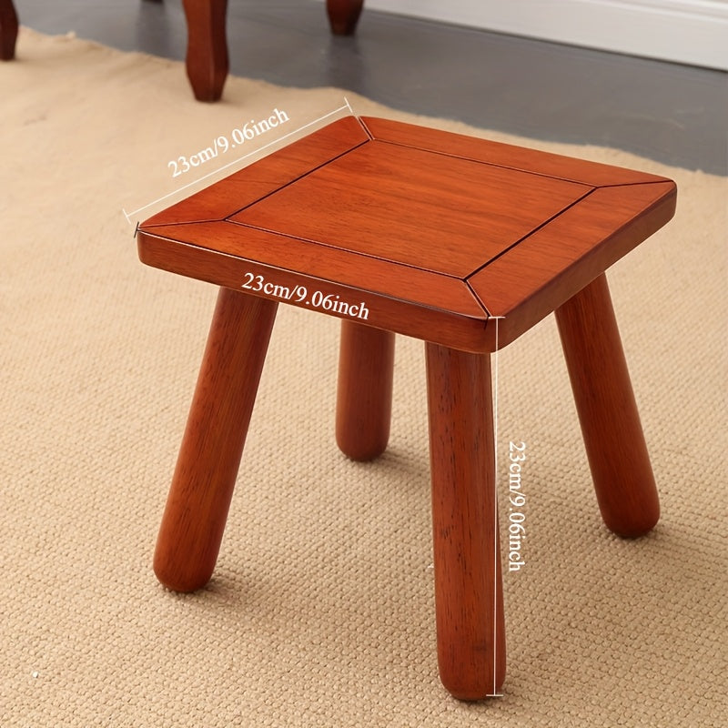 1pc Rubberwood Square Footstool - Solid Wood Compact Stool for Home & Office, Red\u002FBlack