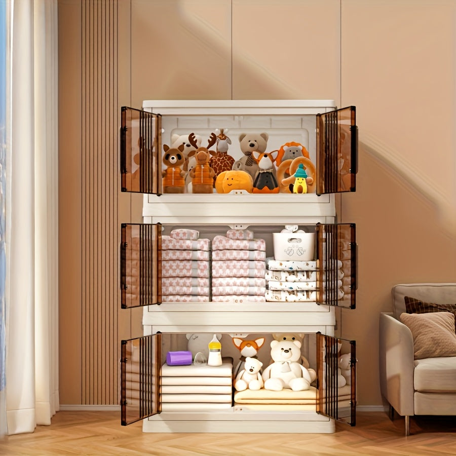 Foldable Storage Box with Lid, Large Capacity Storage Box, Storage Cabinet with Wheels and Doors