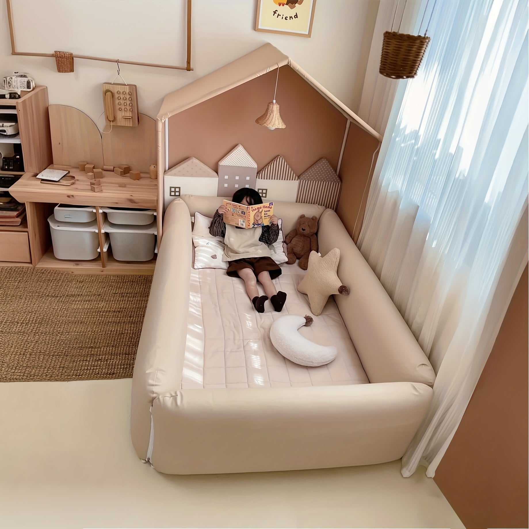 Portable Play Tent Bed with Detachable Canopy & Cushioned - Soft White Bed &, Indoor\u002FOutdoor Use