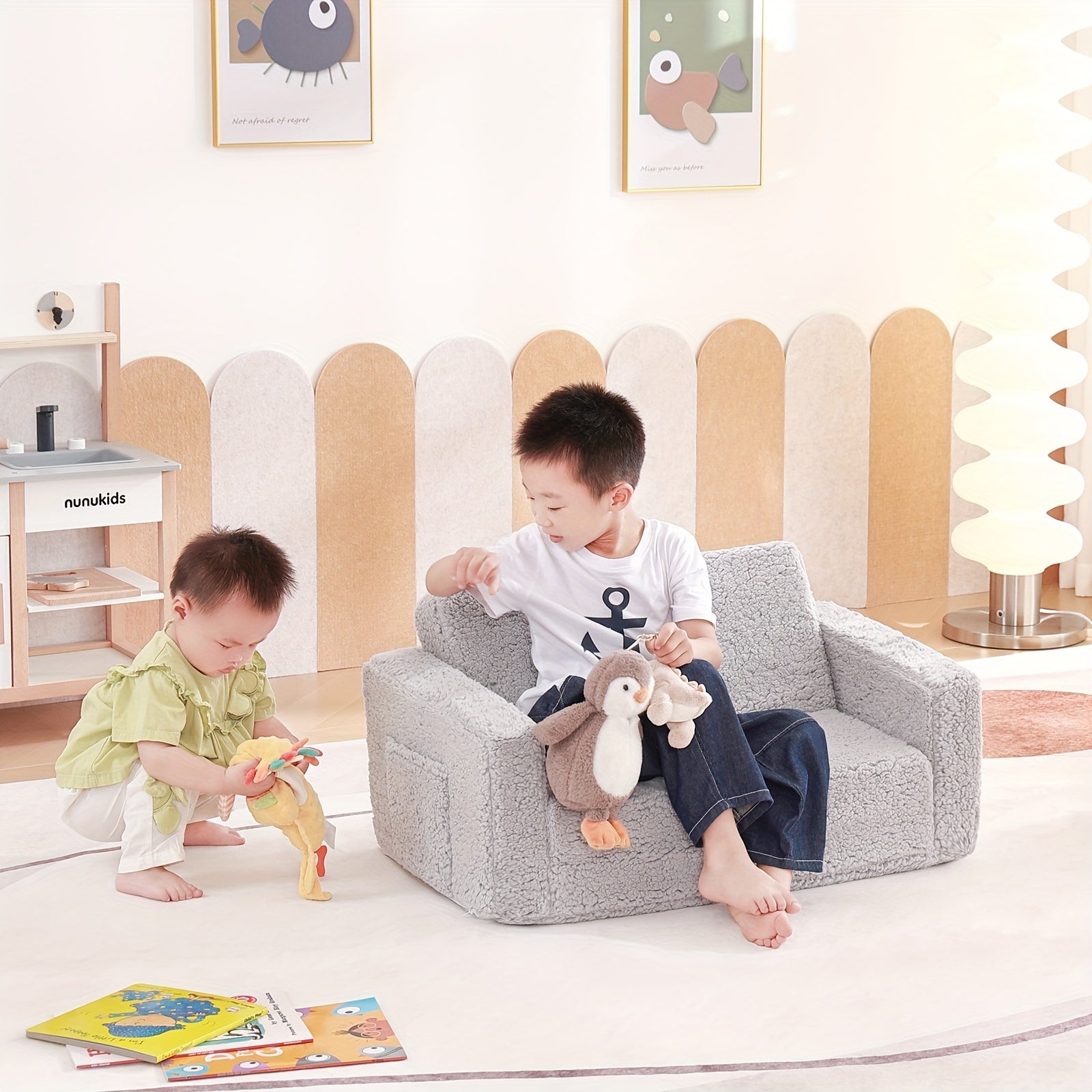 Tiita Kids Sofa Chair, 2 In 1 Toddler Fold Out Couch, Comfy Kids Sofa For Playroom-Extra Soft 2 Seats