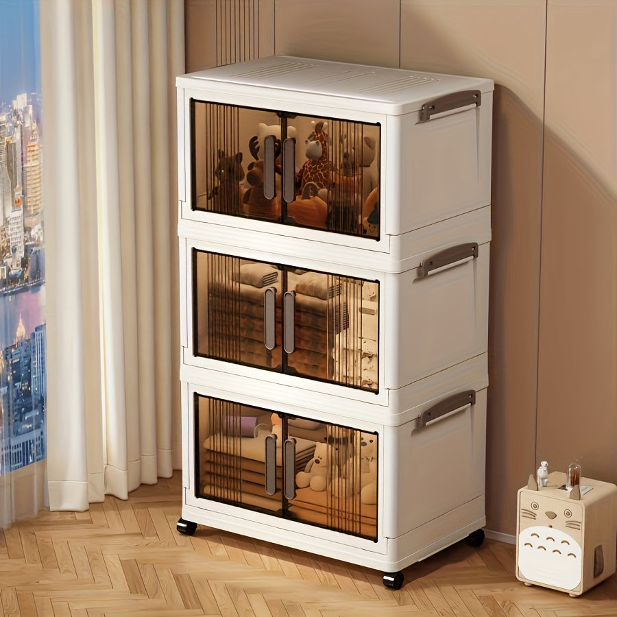 Foldable Storage Box with Lid, Large Capacity Storage Box, Storage Cabinet with Wheels and Doors
