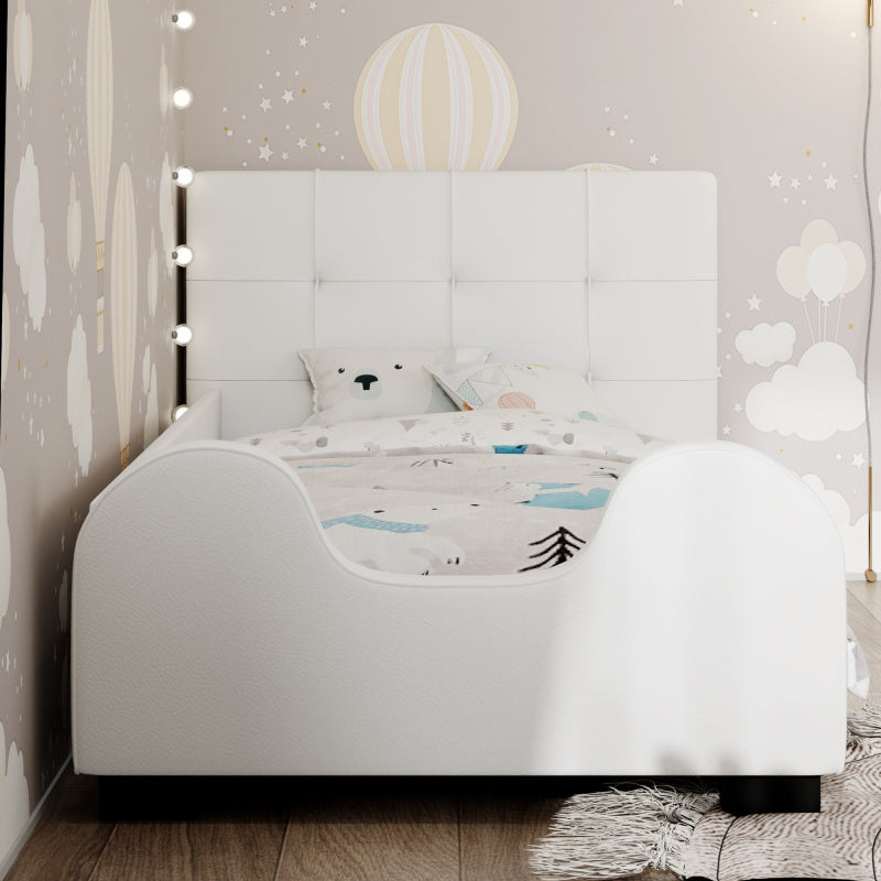 Twin Size Upholstered Platform Bed with Guardrail White