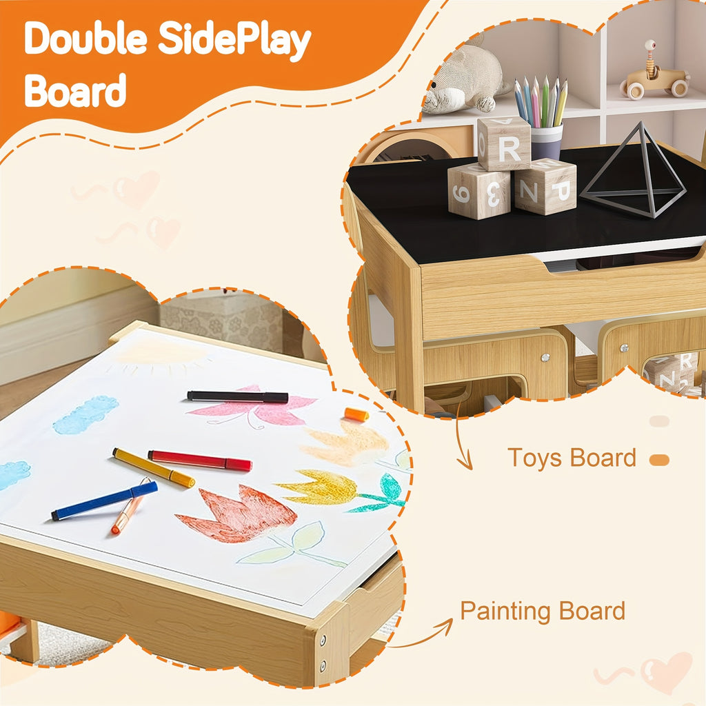 Montary 3-in-1 Study Table And Chair Set - Multifunctional Activity Table With Removable Blackboard Top For Drawing