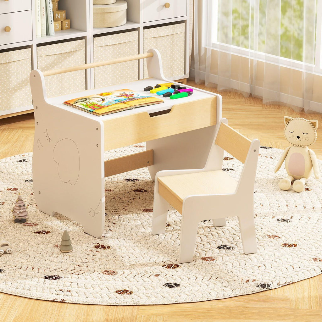LIFEZEAL Kids Table and Chair Set, Wooden Activity Desk and Chair Set with 2-in-1 Detachable Tabletop