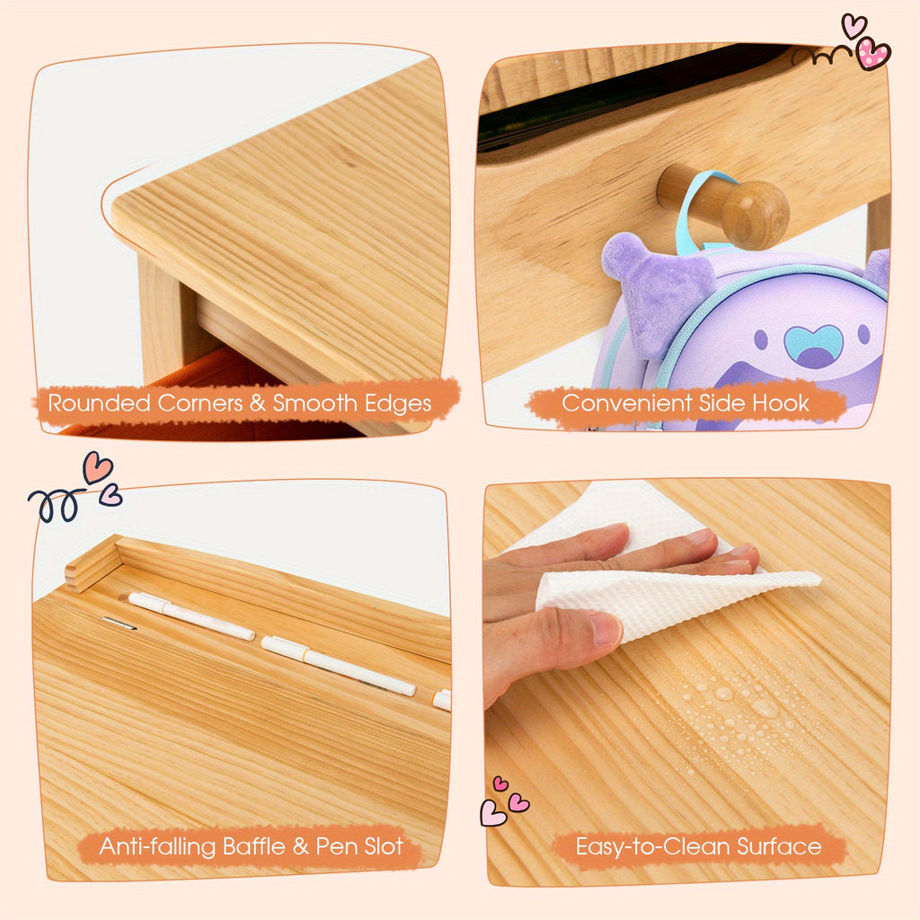 MULTIGOT Kids Table and Chair Set, Flip Top Toddler Study Desk w\u002F Chair for Playroom Nursery